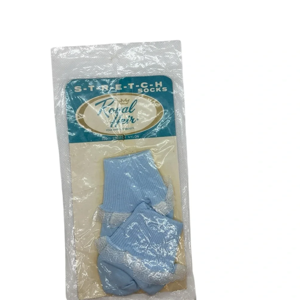 New Vintage Girls Socks Ruffle Lace Turn Down Powder Baby Blue Retro Anklet